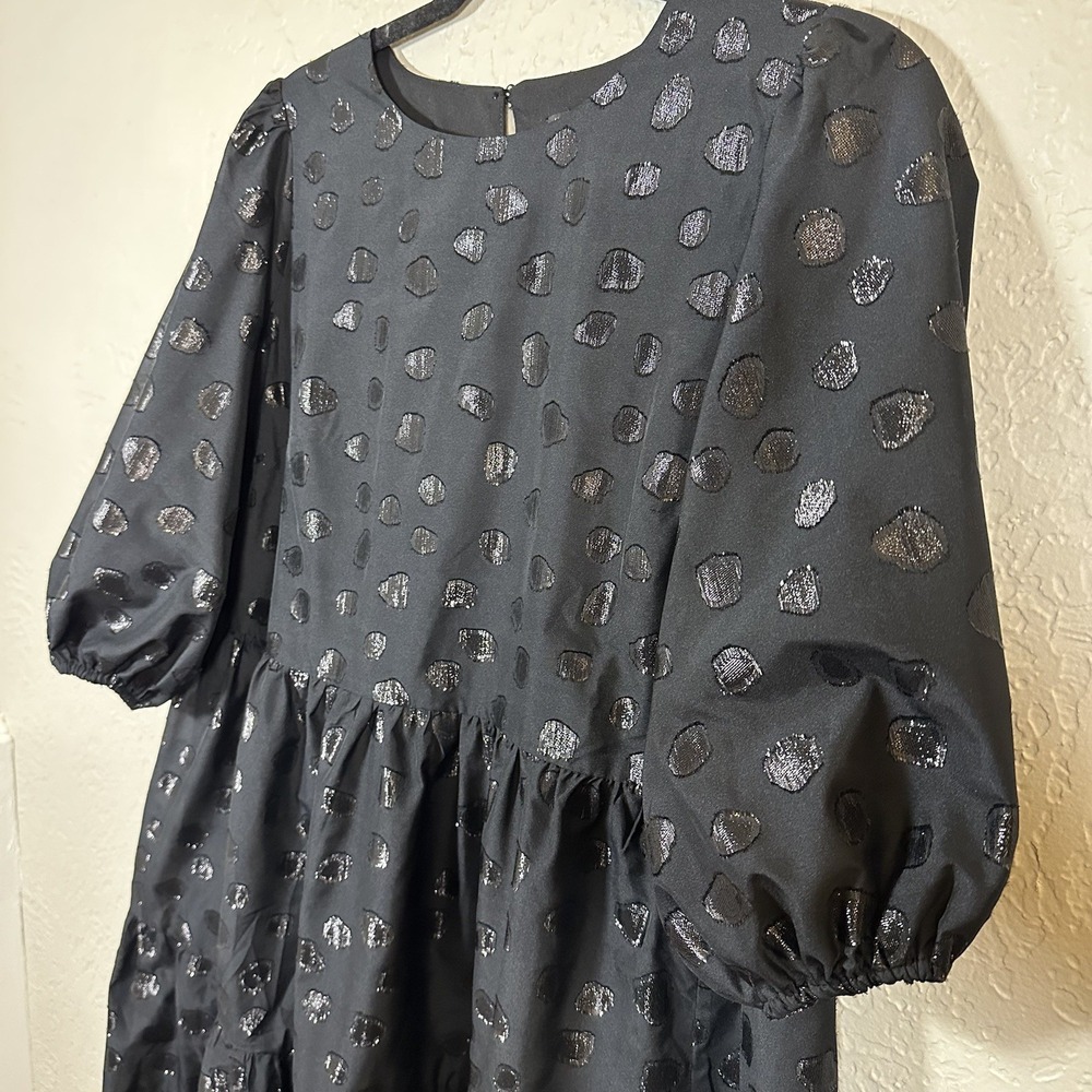 Ann Taylor MP Black Polka Dot Whimsigoth Tiered Babydoll Mini Dress Grunge Goth - Picture 2 of 6